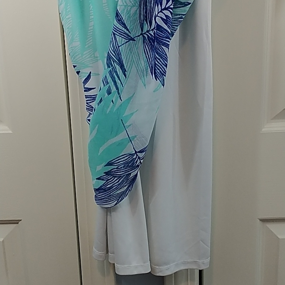 Calvin Klein Sleeveless Trapeze Dress Blue Palm Print Sz 4 - Picture 6 of 15